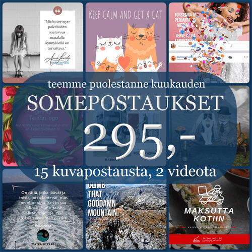 15 kuvapostausta ja 2 videota someen yhteensä 295,-